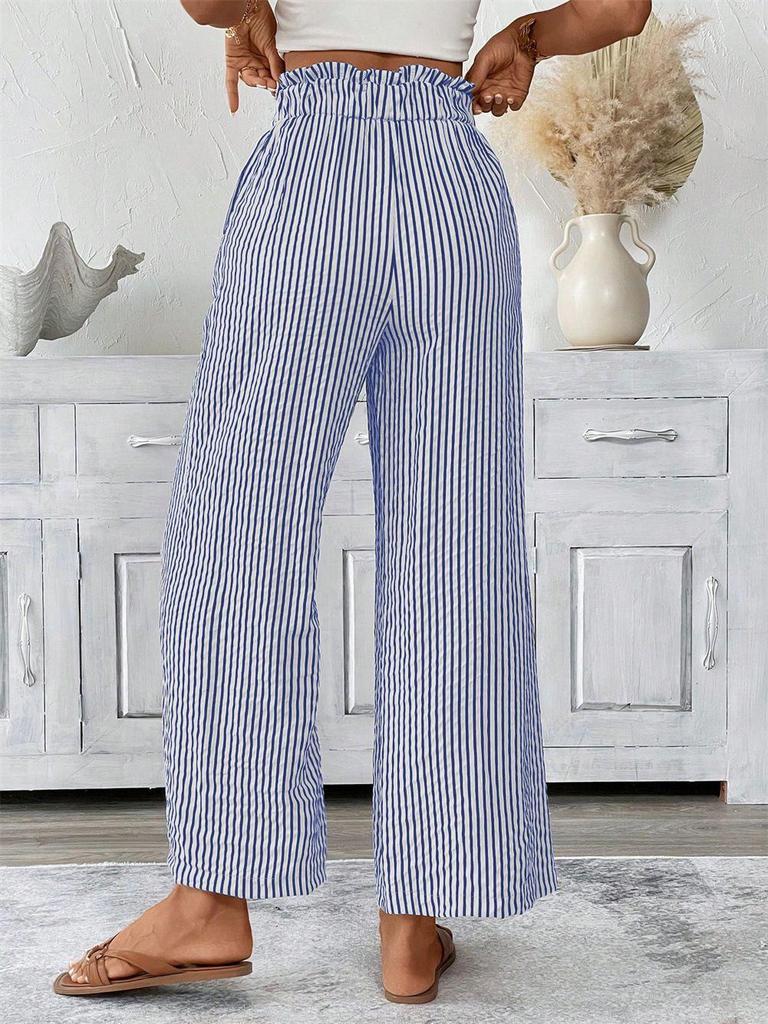 Spring & Summer Women's Striped Straight-Leg Pants - European & American Style, Casual Commute Wear