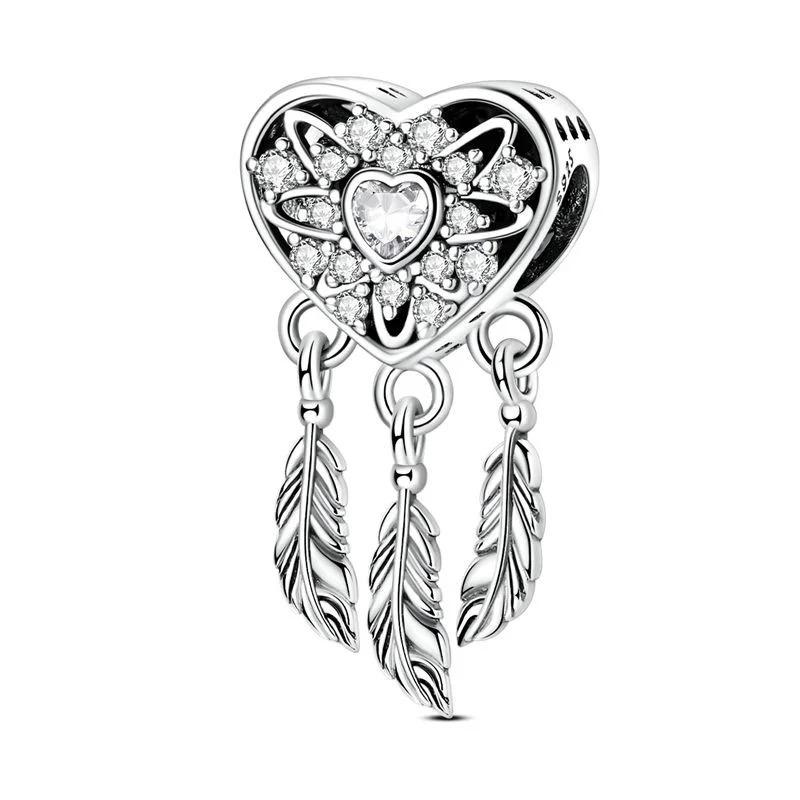 925 Silver Feather Charms Beads Dreamcatcher Lucky Pendants for DIY Bracelets Necklace Women Jewelry Gifts