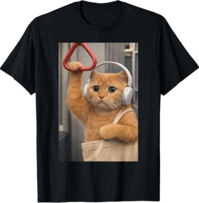 Funny T-shirt Meme Cat On the Metro Cool Cat Unisex T-shirt