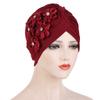 Women Flowers Ruffle Turban Caps Muslim Elastic Pearls Headscarf Bonnet Ladies Hair Accessories Indian Cap Turbante Mujer