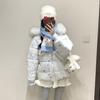 Women's big fur collar hooded cotton clothes, winter snowflake print cute wind loose short warm cotton-padded clothes