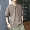 Men Dark Gray Henley Neck Pocket Short Sleeve T Shirt
