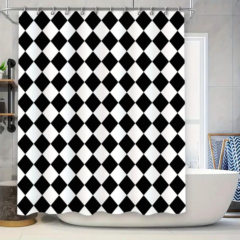 

Black White Checkered Shower Curtain Bathroom Decor For Bathrooms, Hotels, Dorms, And Kids Rooms (180Cm X 245Cm) W60H190(CM)-1 Pcs