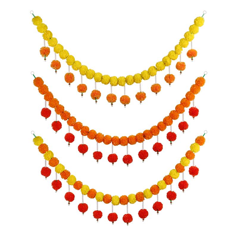 1PC Indian Weddings Halloween Yard Mexican Artificial Marigold Garland With Ball Tassels