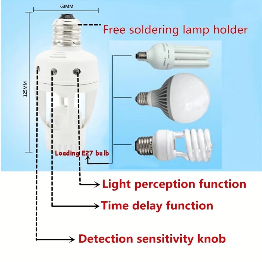 Motion Sensor Light Socket E27 PIR Induction Adjustable Delay Time Bulb Holder 85V-265V for Home Adapter Lamp Base Auto Switch