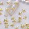 Gold Starfish Nail Charms Ocean Style Shiny Rhinestones Star Nail Art Decorations Spring Summer 10pcs 3D Alloy DIY Nails Gems Gift for Girls