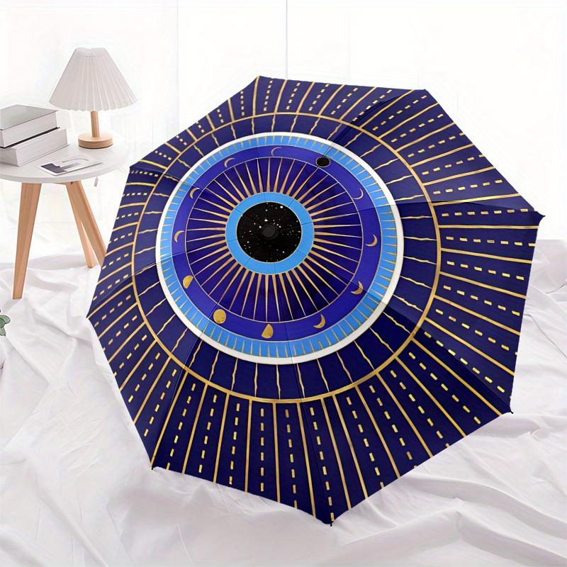 Elegant Blue and Gold Circular   Modern Abstract Design Umbrella, Portable 3 Fold Compact Umbrella for Men & Women,S91