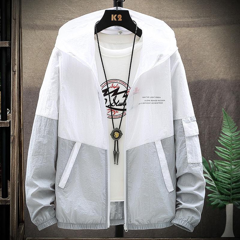 Summer Men's Sun Protection Shirt Thin Quick Drying Hood Windproof Jacket Breathable Letter Print Casual Hooded Sunscreen Jacket