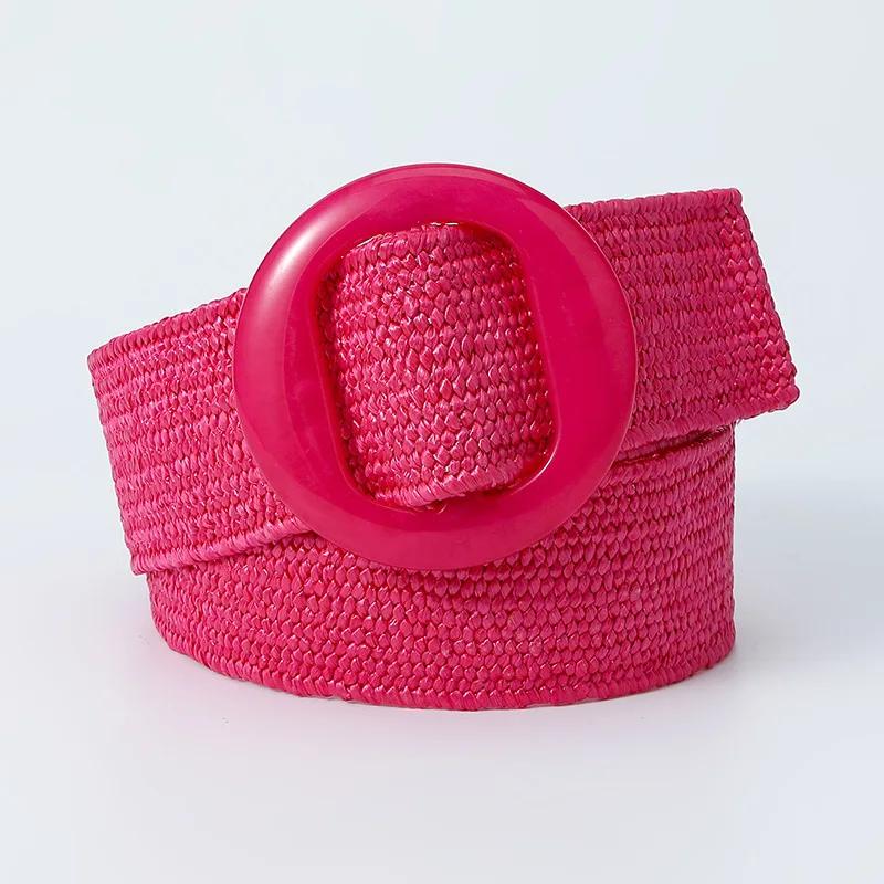 

Green Black Yellow Vintage Braided Waist Belt Female Belt Round Buckle Wide Style Elasticity Belt for Women Clothing Accessories yk Woven 5cm X95cm ярко-розовый