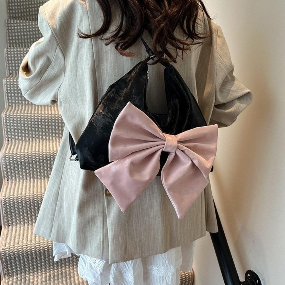 Sweet Large Capacity Handbag Y2K PU Backpack Casual Bow Shoulder Bag Travel