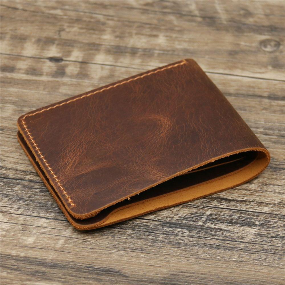 Bifold Design Men Genuine Leather Wallet Retro Male Purse Handmade Wallet  Outdoor