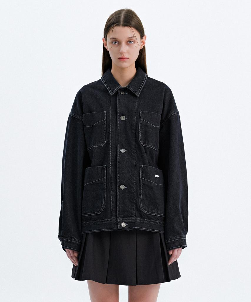 Trip Le Sens Oversized Denim Work Jacket_Black Denim