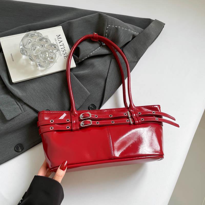 Belt Design Shoulder Bag Famous Brand Handbag Underarm Bag High Quality Pu Leather Lady Bag Big Storage Tote Red Wedding Bag