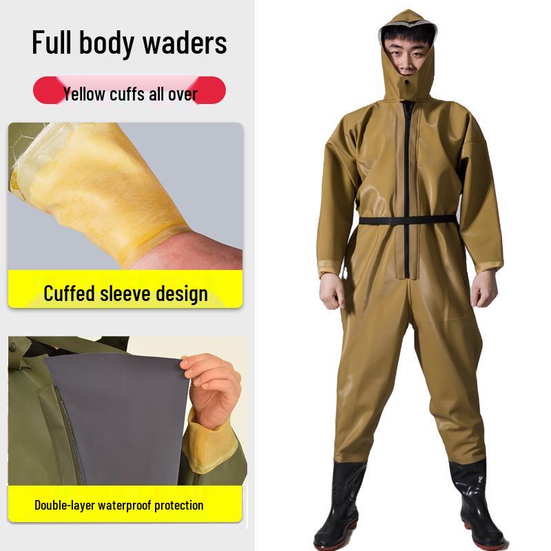 PVC Full Body Fishing Waders - Thickened One-Piece Wading Pants for Fishing and Lotus Root Digging