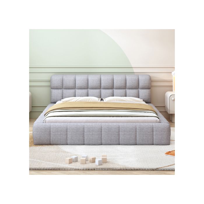 Lit rembourré - MUVOE - 140 x 200 cm - Gris - 2 places - Montage facile