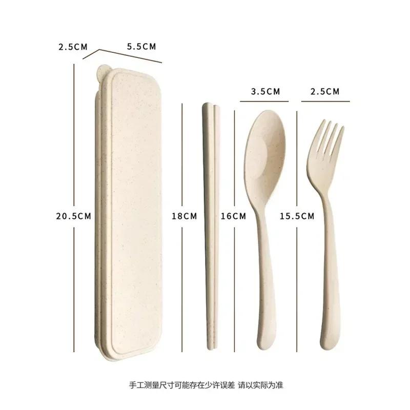 Tableware Set - Spoon, Chopstick, Fork with Storage Case and Goodie Bag, Children Day Gift, Wheat Straw