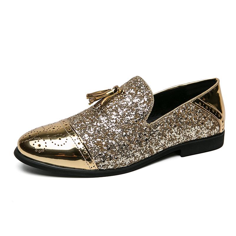 Men s Trendy British Style Leather Slip-On Tassel Shoes - Large Size Casual Sequined Design 40