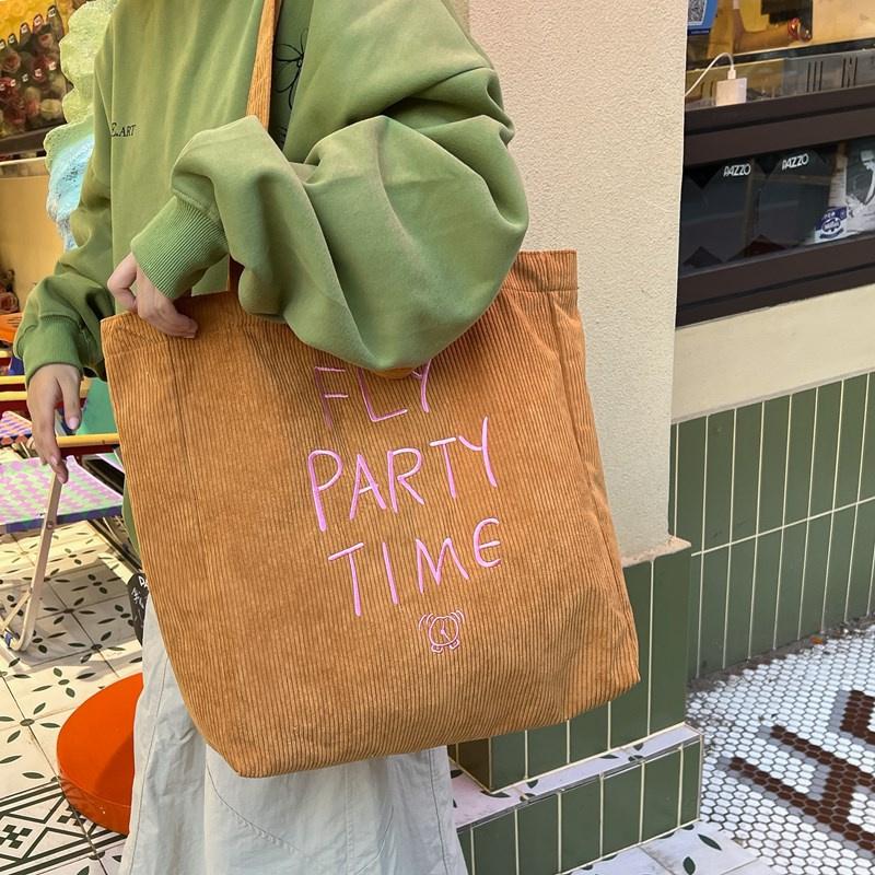 Torba na ramię z haftem literowym Torba na zakupy Torba płócienna z sztruksu Damska torebka