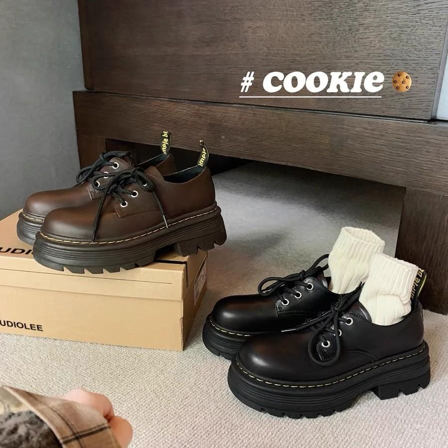 Schafsleder-Version~ Britische Schnürschuhe mit erhöhtem dickem Absatz und dicker Sohle Derby Einzelne Schuhe kleine Lederschuhe Damen Leder Muffin Loafer