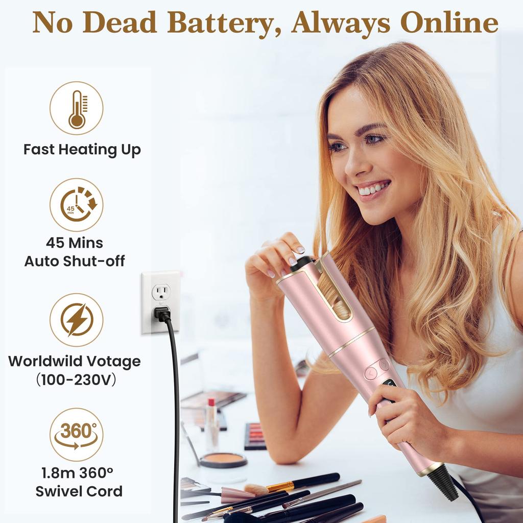 Automatic Curling Iron, Automatic Curling Wand with 4 Temperatures and 3 Timers and LCD Display, Dual Voltage Auto Shutoff Rotating Iron