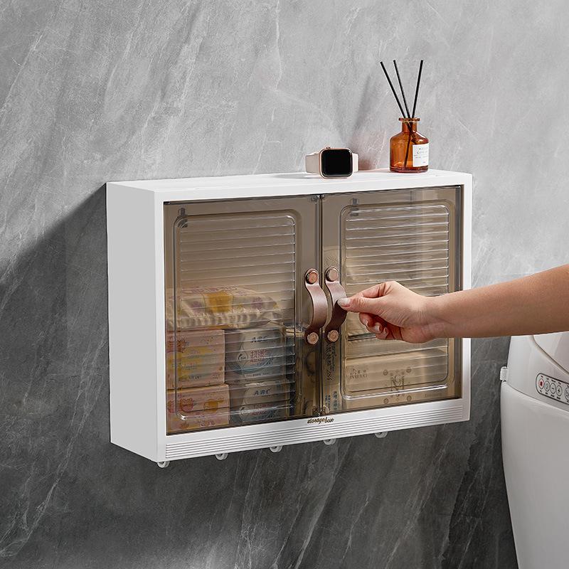Wall-Mounted Punch-Free Bathroom Storage Rack with Dustproof Box for Washstand & Toilet