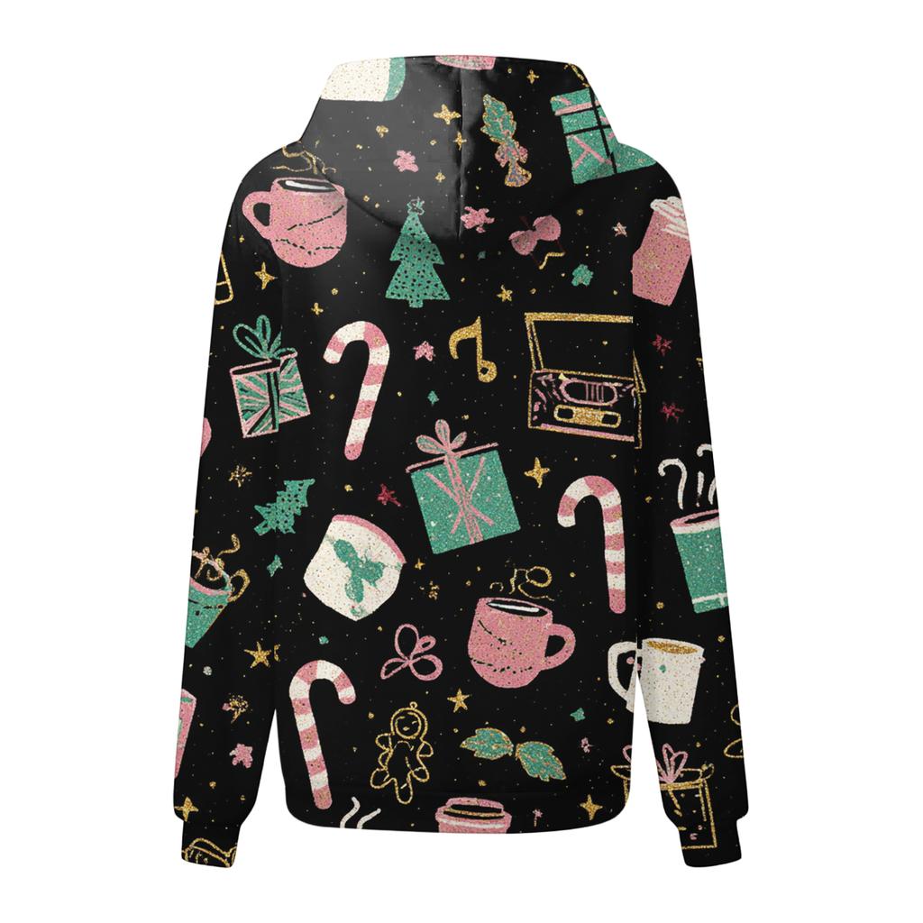 Women's Fashion Sweatshirt Christmas Print Casual Hooded Sweatshirt With Pockets