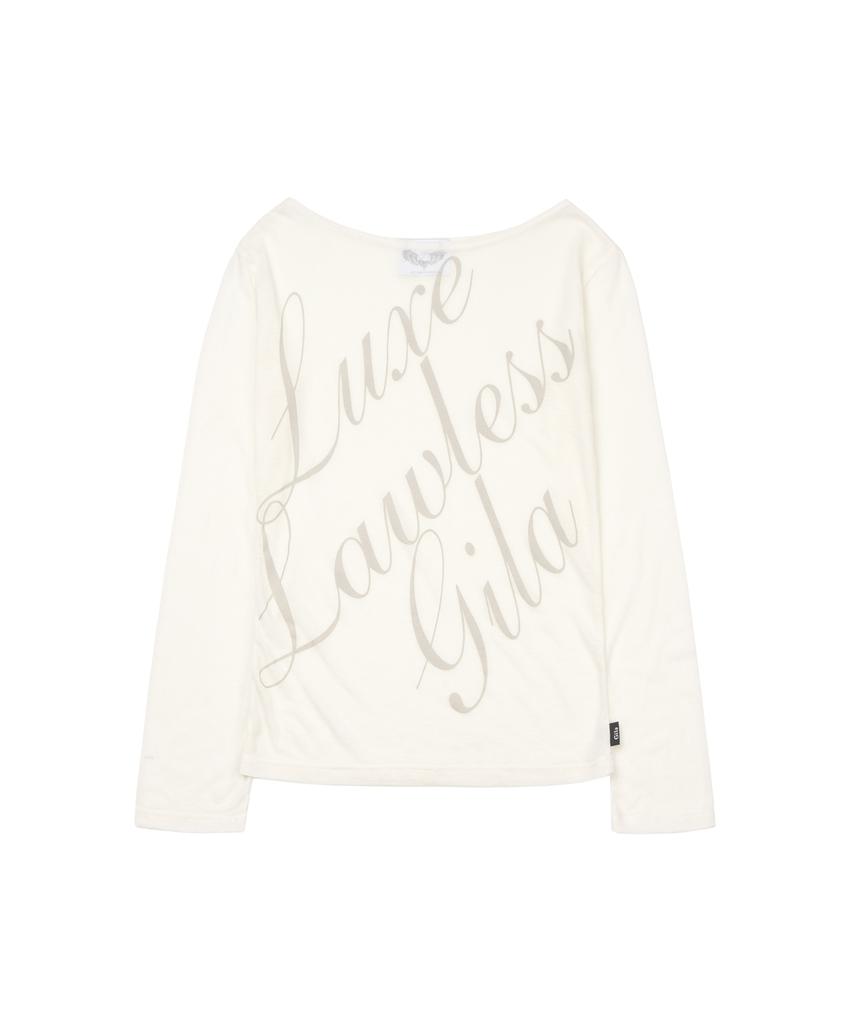 Gillaakaibeu Script Lettering Sheer Long Sleeve_White