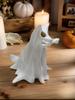 Halloween Ghost Decor with LED Night Lights Resin Crafts Cute Dog Model Creative Resin Puppy Ornament for Home Party Display