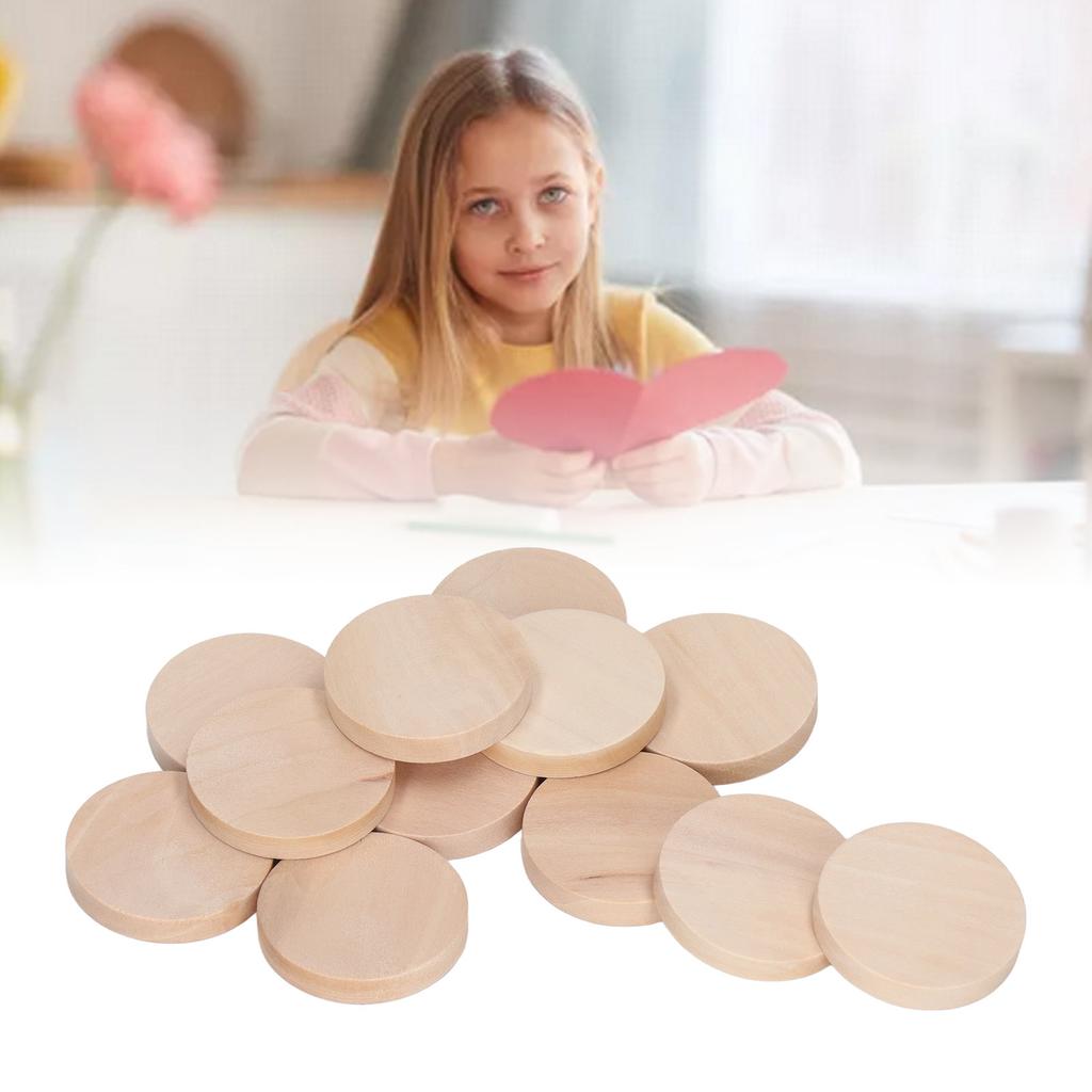 50Pcs Round Wood Coins 1.2 Inch Unfinished Natural Durable Wood Multi Purpose Wooden Circles for Painting Coloring DIY