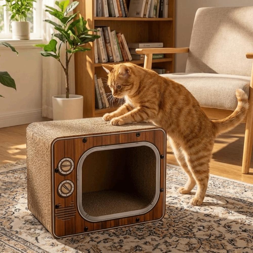 Domek drapak dla kota w kształcie telewizora, antypoślizgowa wieża wspinaczkowa dla kota, interaktywny plac zabaw, zabawa dla kotów