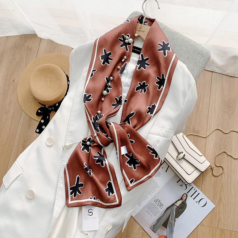 Ins Style Minimalist Double-Sided Striped Simulated Silk Long Scarf Satin Double Layered Scarf French Elegant Retro Headband