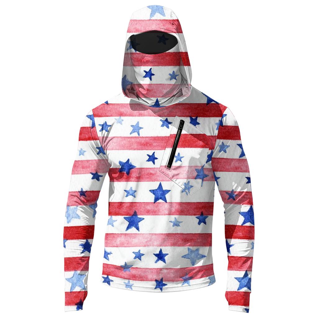 Top Casual de Manga Larga con Capucha para Hombre con Estampado de Bandera del Día de la Independencia Ligero Pulóver para Actividades al Aire Libre