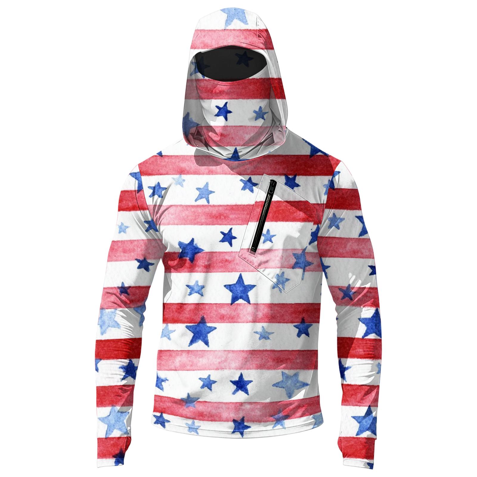

Men s Casual Hooded Long Sleeve Sun Protection Shirt Lightweight Breathable Fabric with Independence Day Print Design for Outdoor Activities XL белый