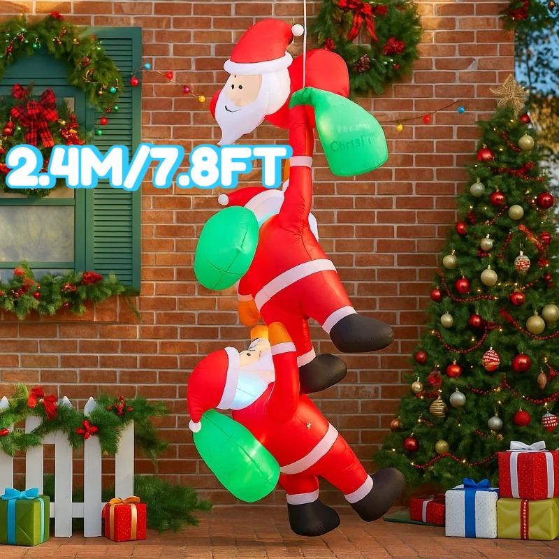 7.8FT/2.4M Inflatable Hanging Santa Claus, Funny Climbing Santa with LED Lights, Christmas Outdoor Yard Garden Holiday Decor