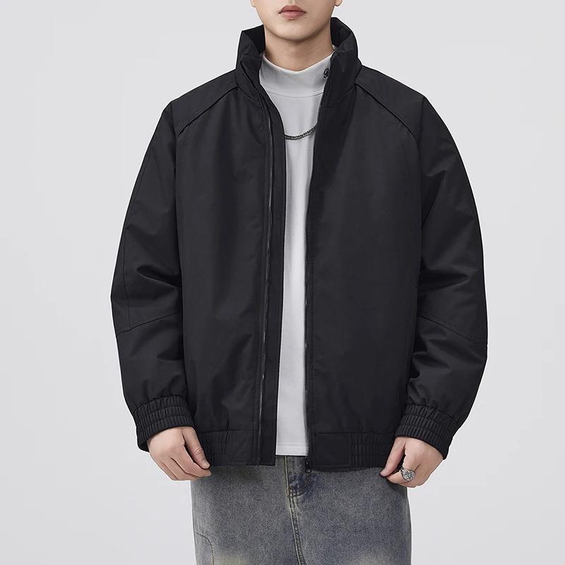 

Autumn Winter Parkas Men Loose Stand Collar Jacket Men Soild Color Coat Men Casual Cotton Padded Jackets Male Warm Outerwear L чорний