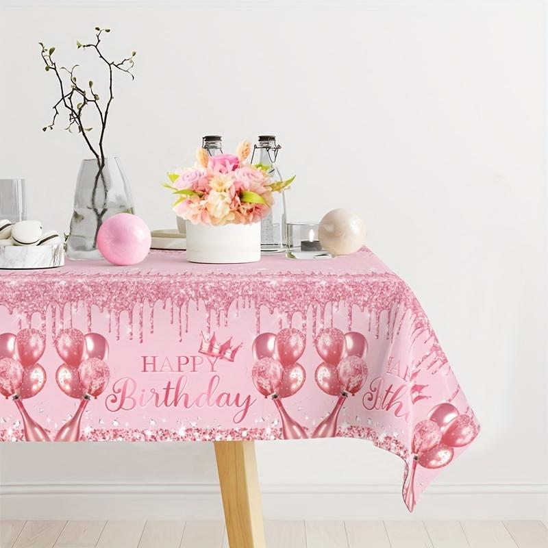 1pc, Pink Plastic Tablecloth, Happy Birthday Party Disposable Tablecloth, Sparkling Diamond Pattern Tablecloth, Women'S Birthday Party Decoration