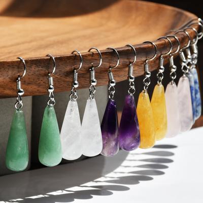 Natuursteen Gele Steen Groene Aventurijn Rozenkwarts Tijgeroog Steen Hanger Oorbellen Bohemien Dames DIY Handgemaakt Zirkoon
