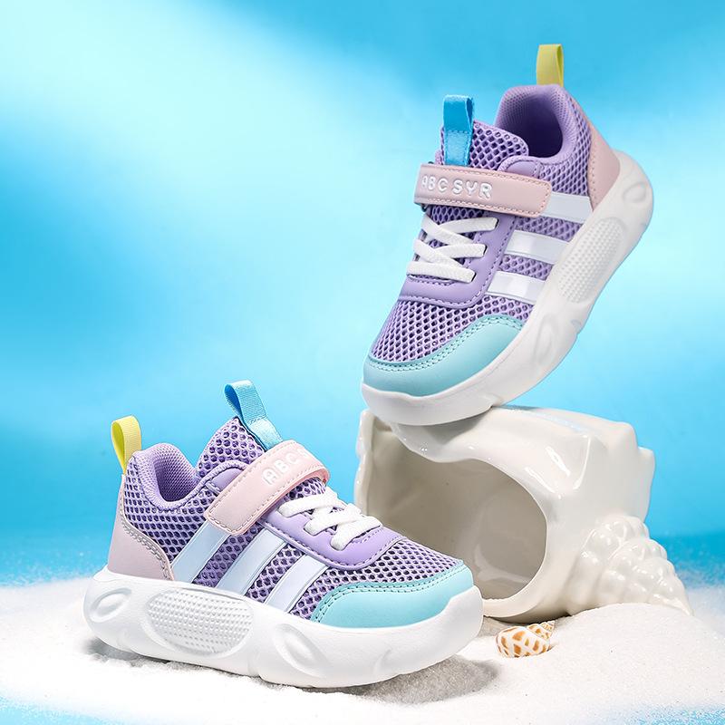 Summer Hollow Single Net Children's Sports Shoes Lightweight Running Shoes Velcro Primary School Children's Casual Shoes