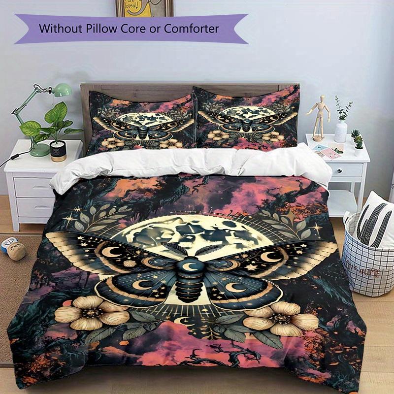 3pcs Celestial Moth Print Bedding Set, Breathable And Soft, Suitable for All Seasons Machine Washable, Suitable for Bedroom Decoration,yy250822161