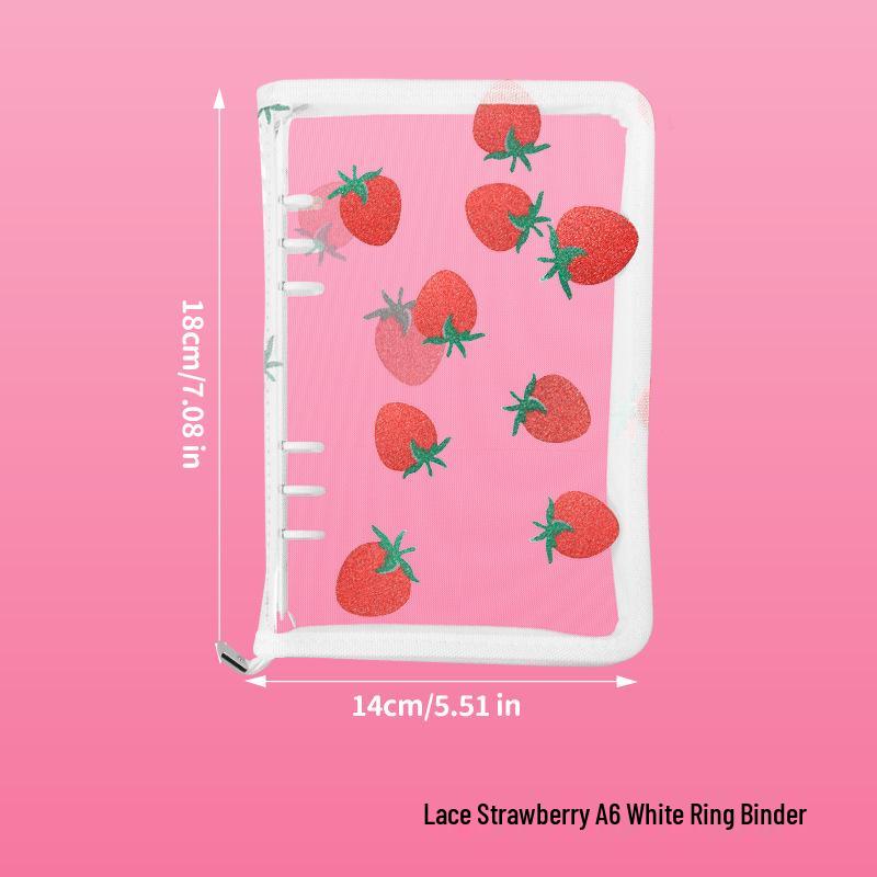 Lace Strawberry Zipper Storage Bag with A5/A6 Loose-leaf Planner Cover
