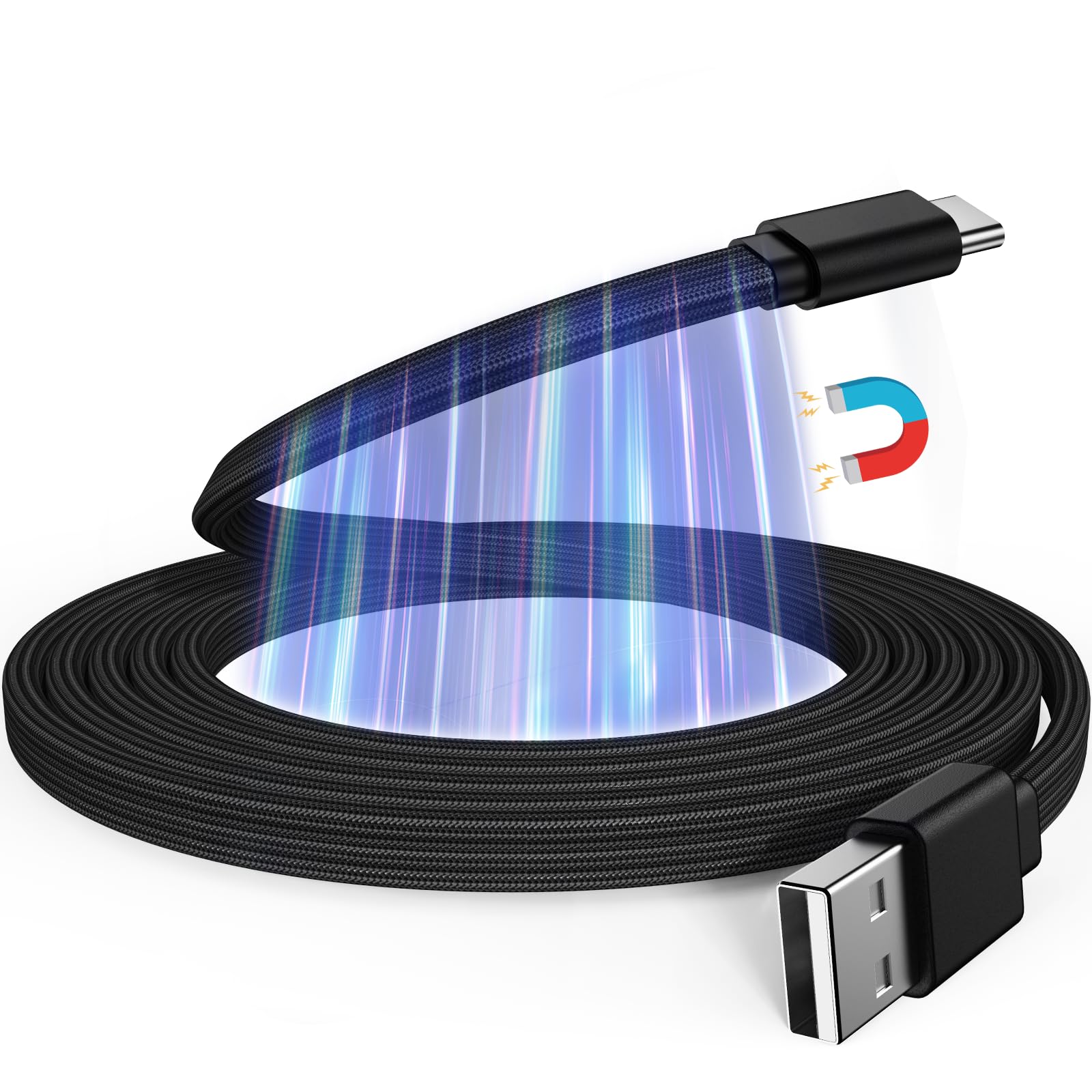 

Magtame USB Форма PD30W Быстрая Совместимость с iPhone и Другими Устройствами USB A к C Кабель Type-C, Плоский, Магнитный, Память, Зарядка, Не запутывающийся, 15,