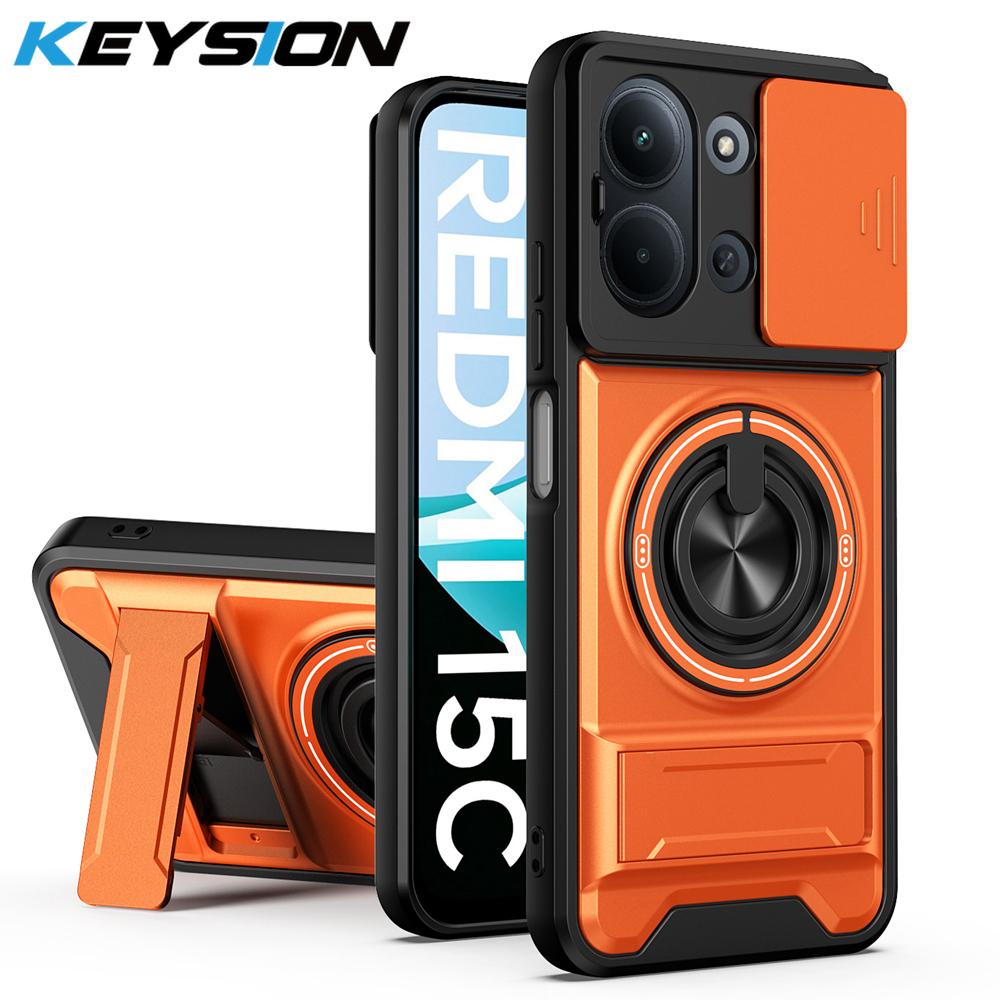 KEYSION Magnetic Phone Case for Redmi 15C 171mm 173mm Slide Camera Protection Upright Kickstand Shockproof Cover for POCO C85