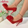 Aphixta  Hot Sale Flowers 3.94inch/10cm Red Stiletto Heels Pumps Women Office Casual Shoes Heels Big Size 45 46 47 48 49 50