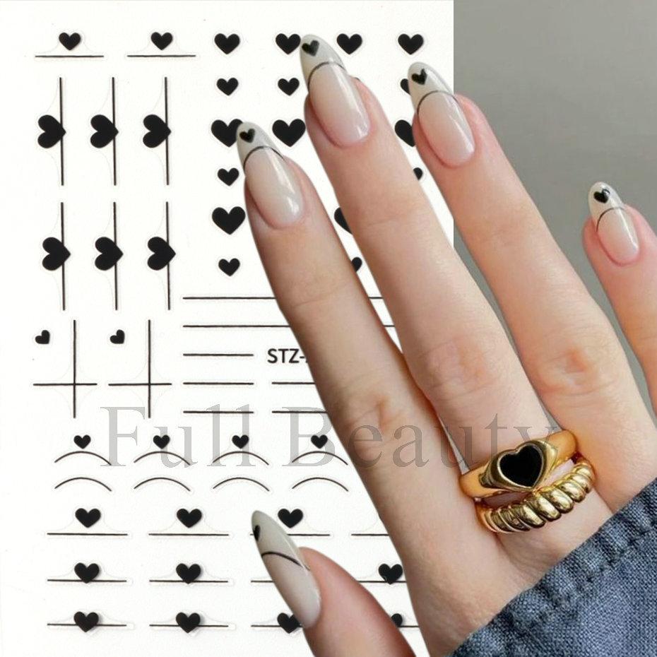 Nail Art Stickers Ins Valentine's Day Black Spades Love Line French Smile Adhesive Nail Stickers