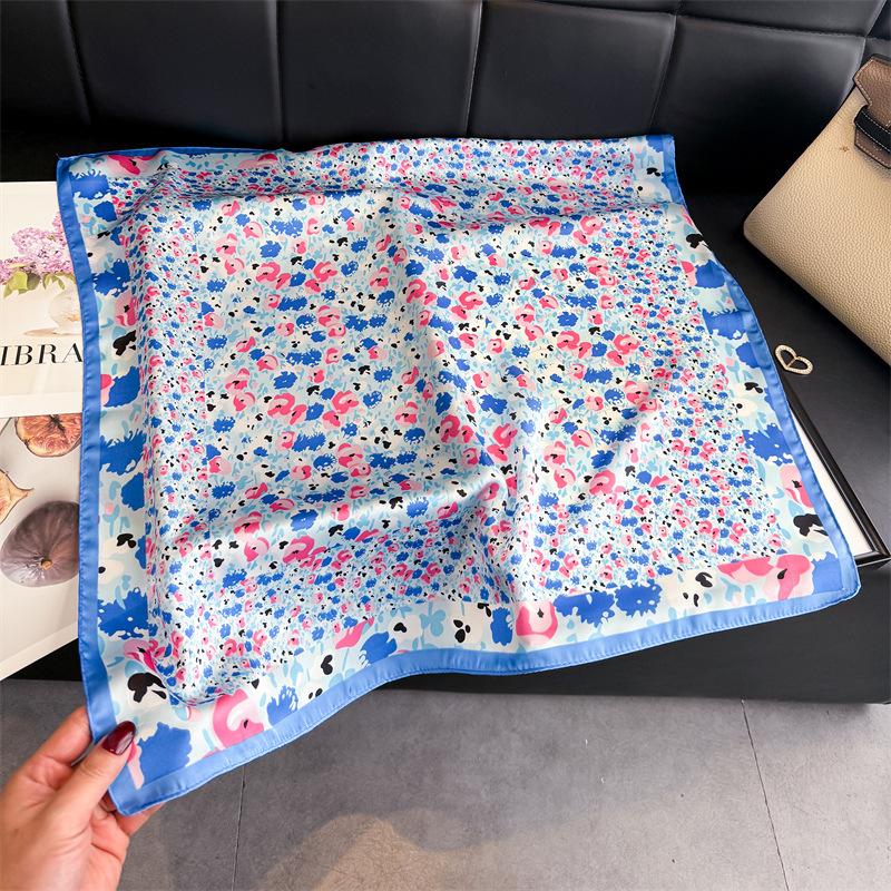 Women S Floral Printed Silk Like Square Scarf For Summer 66*70cm