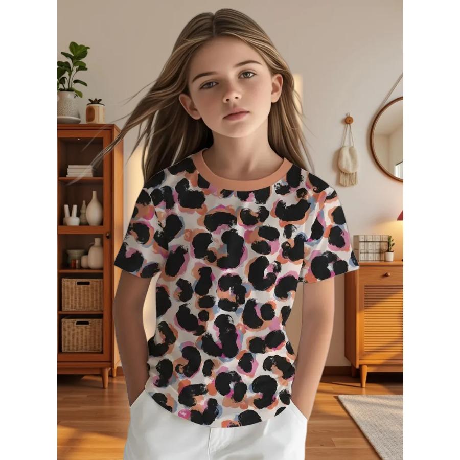 T-shirty w krowie wzory dla dziewczynek Codzienne ubrania dla dziewczynek 7-8 lat Góry z krótkim rękawem Na zewnątrz Harajuku Okrągły dekolt Koszulki Dziecięca koszulka