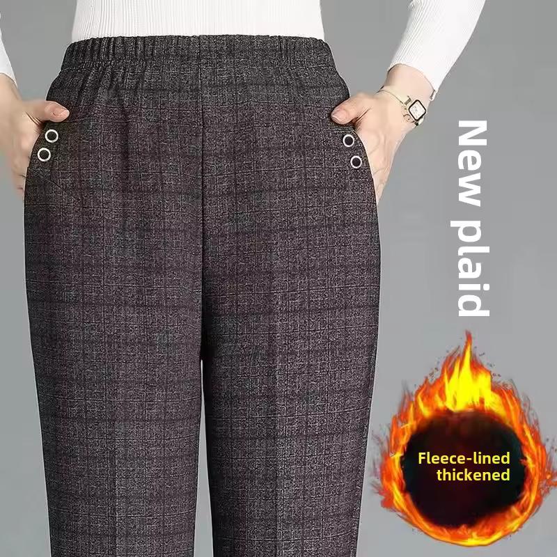 

Женские зимние утепленные флисовой подкладкой брюки с высокой посадкой в повседневном стиле, свободного кроя, с прямыми штанинами, верхняя одежда для женщин среднего возраста L