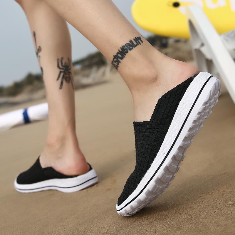 Summer Men Sneakers Black Braid Beach Shoes Casual Weave Breathable Slip on Flats Grey Sneakers