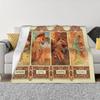 Alphonse Mucha Four Seasons Velvet Throw Blanket Vintage Beautiful Women Blankets for Bed Travel Ultra-Soft Bedspread