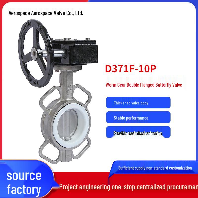 Stainless Steel Worm Gear PTFE Butterfly Valve with Double Flange and Manual Handle D371F-10P